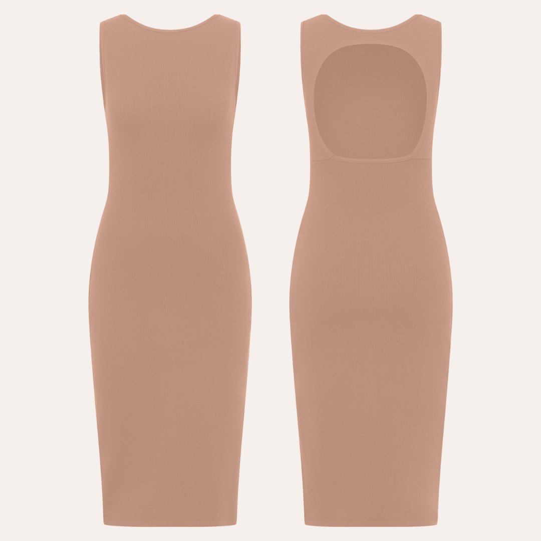 Luna Cotton Rib Knit Dress - Cappuccino 44 Luna Cotton Rib Knit Dress - Cappuccino 44