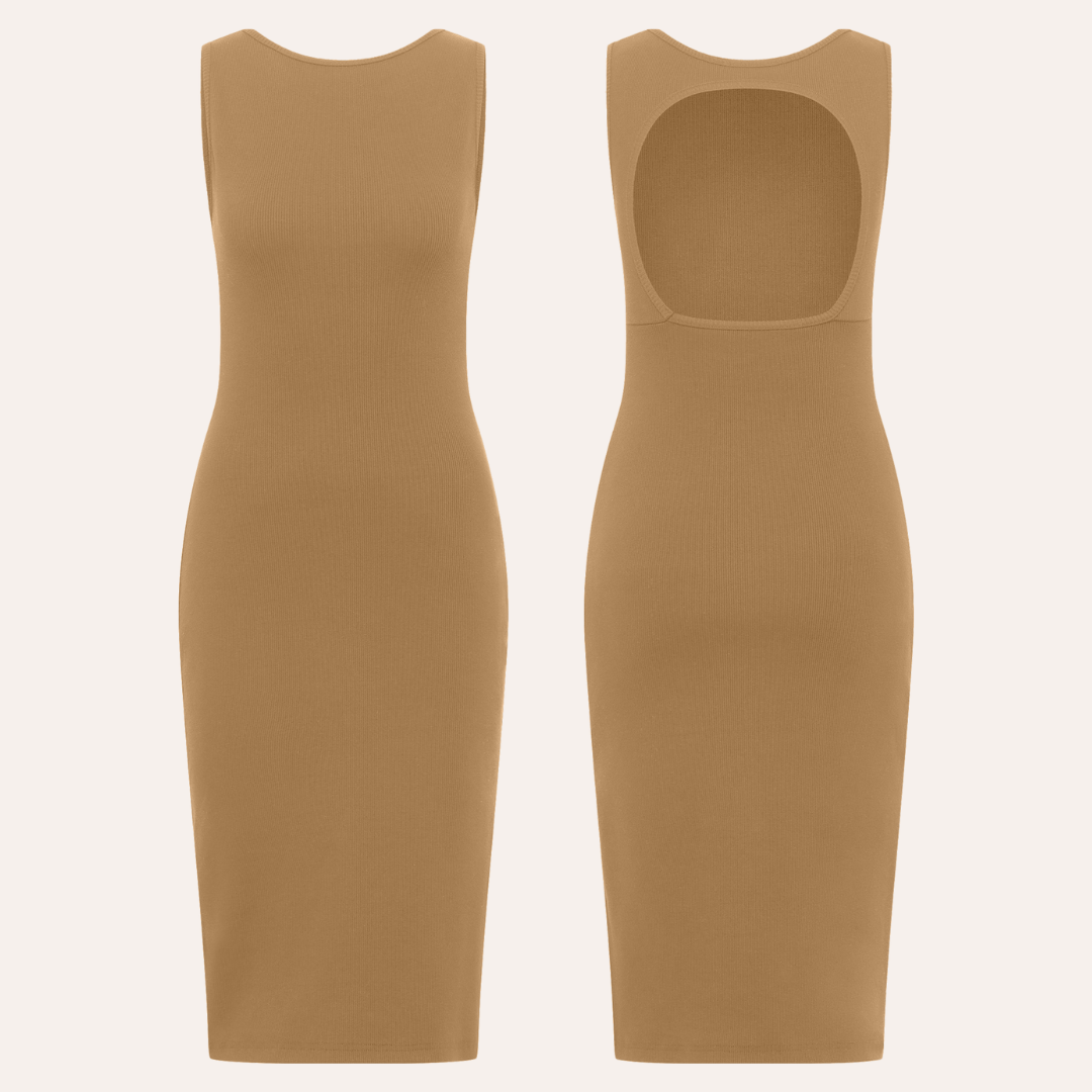 Luna Cotton Rib Knit Dress - Caramel 44 Luna Cotton Rib Knit Dress - Caramel 44